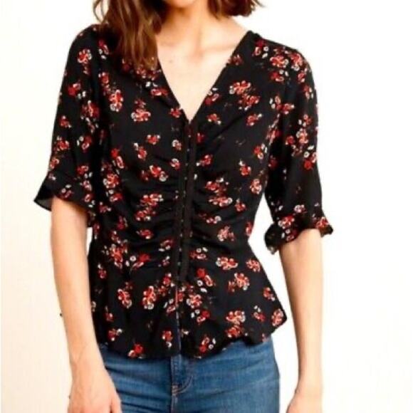 Velvet by Graham and Spencer Black Floral Hook & Eye Front‎ Top Women’s Small - Picture 9 of 9